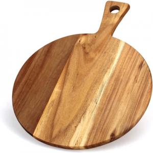 China Round Serving Acacia Wood Cutting Board With Handle supplier