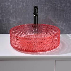 China Crystal Glass Red Hand Wash Basin Bathroom Vessel Sinks supplier