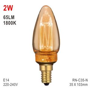 2W E14 LED C35 Bulb, Deco Light, Fashionable Glass Bulb, Warm White Lamp, LED Candle