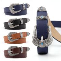 China Metal Engraved Buckle Pu Leather Belts Ladies 107cm Bohemian Style Fashion on sale