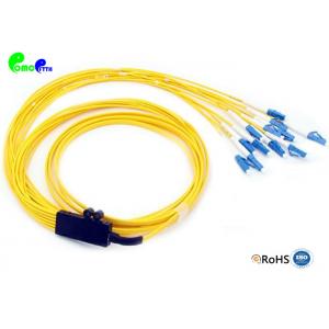 12F Ribbon Fanout 2.0mm Tail 9 / 125μm LC UPC Fiber Optic Pigtail With OS2 G652D SM LSZH Jacket Yellow