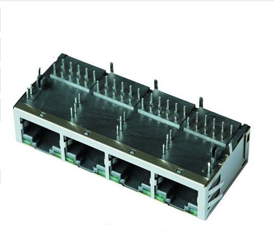 Multi Port POE Rj45 Pcb Connector Tap Up / Tap Down , Modular Jack Connector