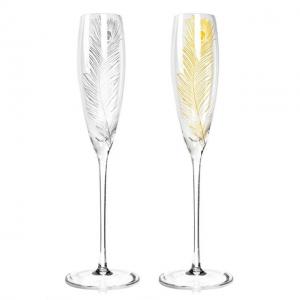 Made In China Decorative Glassware Golden Feather Champagne Flutes Glass Gift