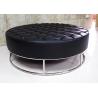 Round Leather Ottoman Storage Box Stainless Steel Base With Fully Assambled