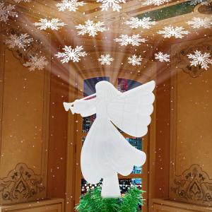 3D Hollow Golden Christmas Tree Topper Lighted Angel Shaped Tree Topper with LED Rotating Snowflake Projector Lights
