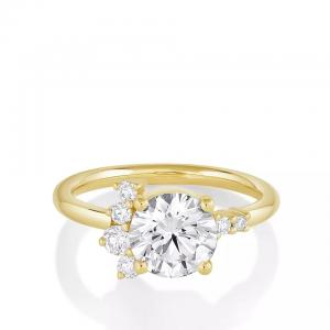 round diamond setting engagement ring 14K Solid Gold real diamond rings for engagement women