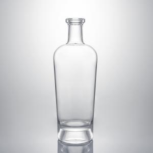 China Whisky Gin Rum Super Flint Glass Bottle with Custom Glass Collar and Cork Stopper supplier