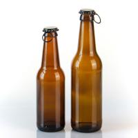 China Personalised 500ml Glass Beer Bottles 12 Oz Stout Bottle With Aluminum Lid on sale