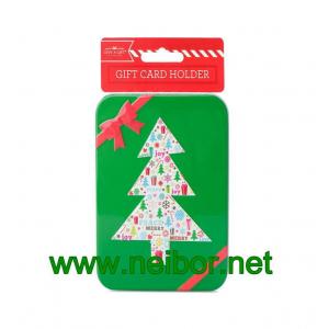 Rectangular shape tin gift card holder with hanging card bag