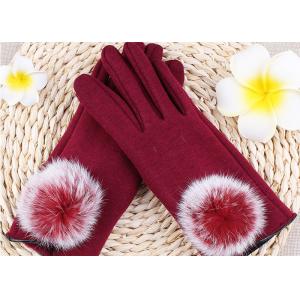 China Warmest Sheepskin Gloves Velvet Fleece Gloves Red Color Rex Rabbit Fur Touch Screen supplier