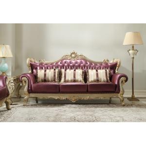 China Purple Genuine leather three seat Sofa in Luxury carving Furniture European Joyful Ever supplier