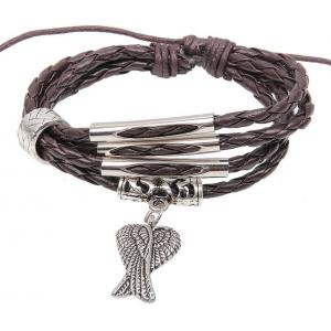 China European and American style jewelry angel wings alloy beaded snake leather cord bracelet supplier