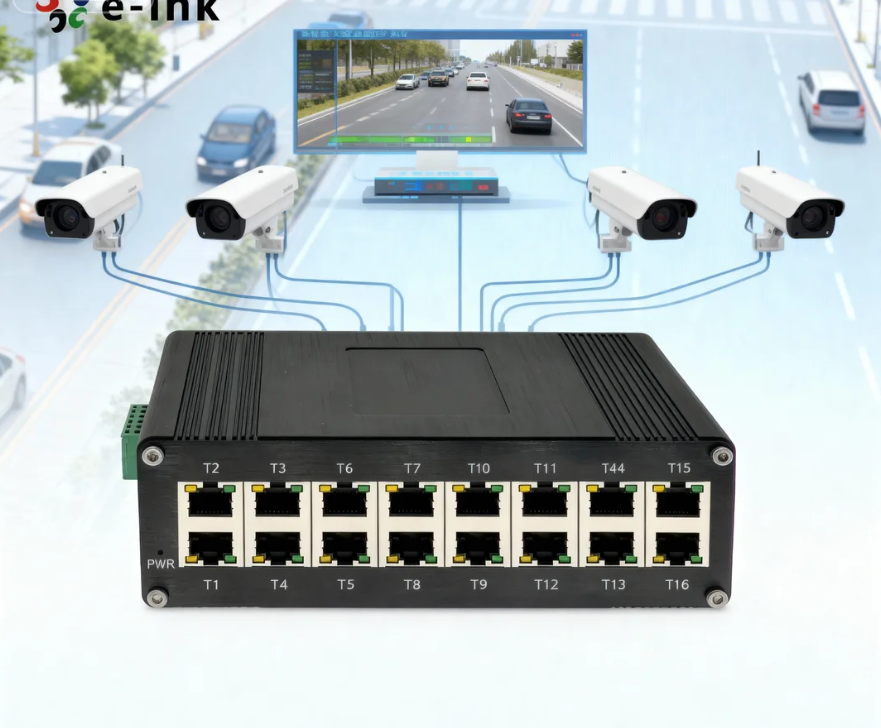 E-link Industrial 16-Port Gigabit PoE+ Ethernet Switch LNK-IMC016G Hardened DIN-Rail Mount Aluminum Alloy Network Switch for IP