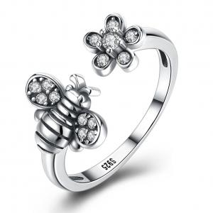 Sterling Silver 925 Adjustable  Bee Cute Flower Ring