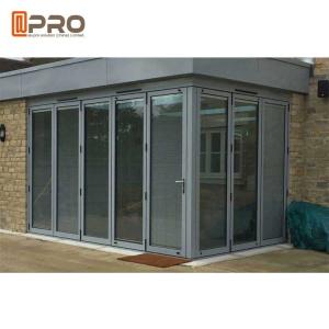 China Durable Entrance Aluminum Folding Doors , Thermal Break Lowe Sound Insulation Bi Fold Door supplier