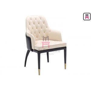 China Modern Wood Restaurant Chairs With Dual - Colors Leather Upholstered Button Decoration supplier