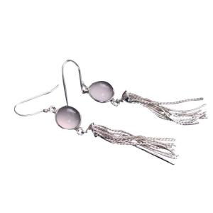 Sterling Silver Tassels Rose Quartz Drop Earring (058958)