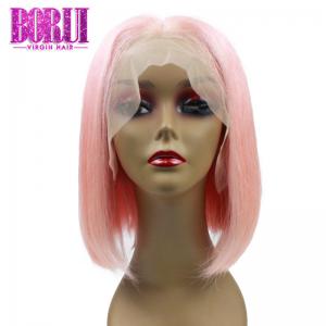 Brazilian Human Hair Short Colored Bob Wigs 180% Density Pink Lace Front