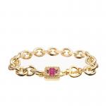 Lady Gold Chain Link Bracelet With Red Shining Diamond Cross Charm