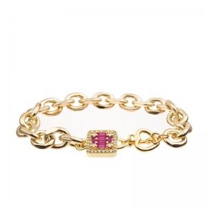 China Lady Gold Chain Link Bracelet With Red Shining Diamond Cross Charm wholesale