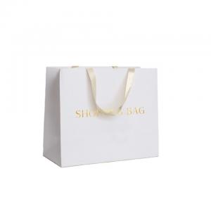 Customised Small Carry Paper Shopping Bags With Bow Tie Ribbon Handle Customer's Logo