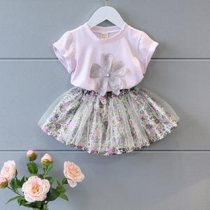 China 2016 Fashion Kid's Purple Summer Prince Style Top+Cute Lace Floral Shorts Skirt 2 PCS supplier