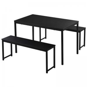 Black 47.3" Length 3 Piece Dining Room Sets With Bench Space Saving