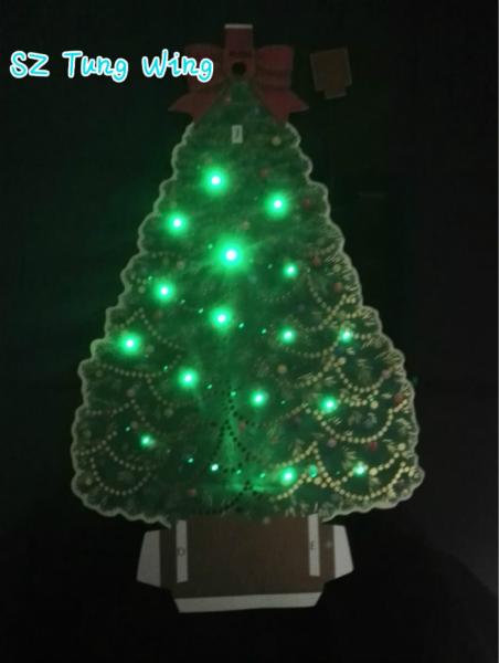 Christmas Tree Shaped Flashing LED Module , Fiber Optic greeting card sound
