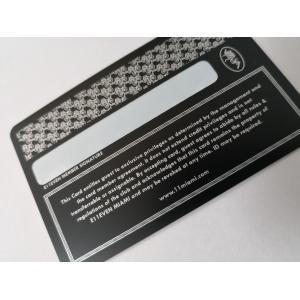 China Durable Matte Black Metal Business Cards With Silver Printing And Signature Panel supplier