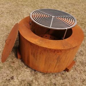 China Round Outdoor Corten Steel Wood Burning Fire Table Grill for Camping Cooking BBQ supplier
