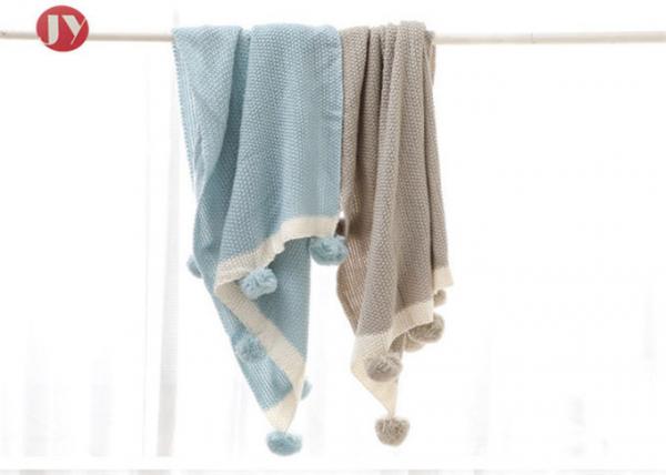 100% Cotton Organic Warm Baby knit Blanket Muslin Swaddle Baby Pom Pom throw