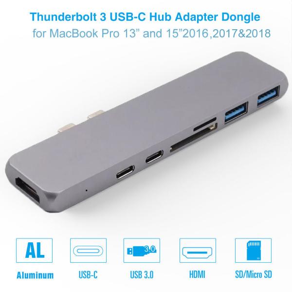 Thunderbolt 3 dual usb-c hub with SD Card reader for 2016 / 2017 / 2018MacBook Pro USB-C adapter