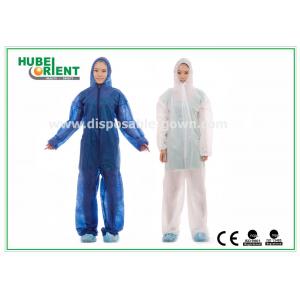 Nonwoven White Disposable Overalls PP / SMS / PP + PE Protective Coverall With Hood