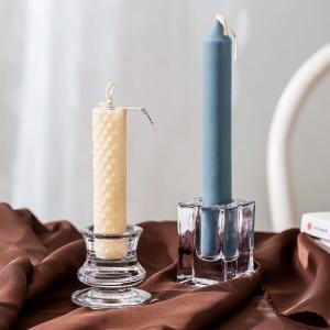 2 Inch Small Clear Glass Taper Candle Holders Lead Free Customized