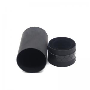 China Hot Sale Gift Packaging Box 30ml 50ml 100ml Black Leather Paper Tube for Refined Oil Perfume Bottle with Metal Lid supplier