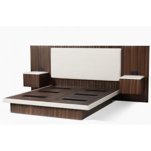 King Size Dark Zebra Wood Veneer Luxury Hotel Bedroom Furniture With Upholstered Headboard