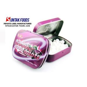 China Grape Sweets Metal Tin Box Candy With Color Crystal Flavor Round Shape supplier