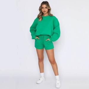OEM Green Cotton Sports Wear Elastic Waist Drawstring Women Running Shorts