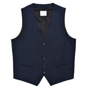 Customized Mens Tailored Vest Navy Check Anti Wrinkle OEM Service