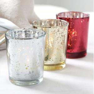 China Christmas Tea Light Mercury Glass Votive Candle Holders 82ml Customized Color supplier