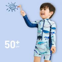 China Splicing One Piece Boy Swimsuit Hot Spring High Elastic Children'S Swimming Suit UPF 50+ on sale