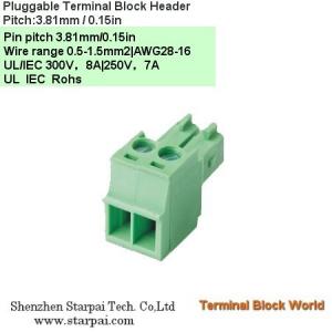 China Plug-Terminal Block  Head vertical connect wire Pitch:3.81mm / 0.15 in supplier