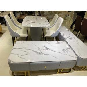 Glossy Surface White Marble Coffee Table Set Modern Style Easy Cleaning