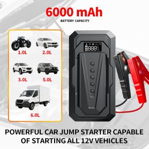 China Gonfleur de pneus numérique portable 12V 6000MAh 150psi ABS 2 en 1, compresseur d'air et démarreur de secours wholesale