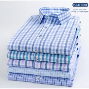 China Custom Logo Slim Fit Men's Dress Shirts 100% Cotton Plaid Long Sleeve Shirt for Men 2022 supplier