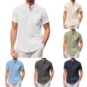 China Slim Fit Men Cotton T Shirts Standing Collar Cotton Linen Shirt supplier