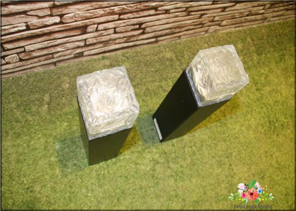 Iron Ice Bollard Square Solar Outside Lights / Solar Powered Decking Lights