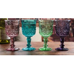 China Height 16.5cm Crystal Solid Coloured Wine Glasses / Purple Champagne Glass Cups supplier