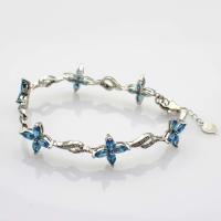 925 Silver Jewellery Quatrefoil Blue Topaz Cubic Zircon Tennis Bracelet (B04BLUE)
