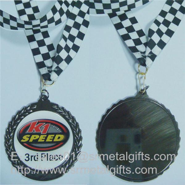 Vintage gun plated metal medals with ribbon lace, retro gun metal medals,